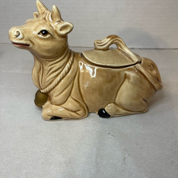 Tan Ceramic Cow Sugar, Creamer and Butter - Picture 5 of 13